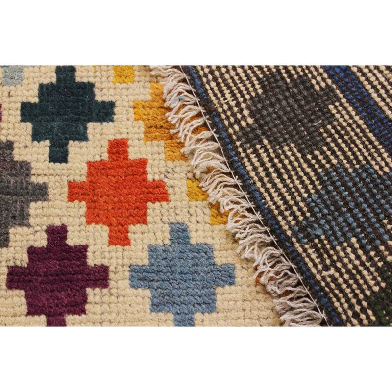 Eclectic Balochi Pace Beige/Blue Hand Knotted Wool Rug - 4'10'' x 6'6''