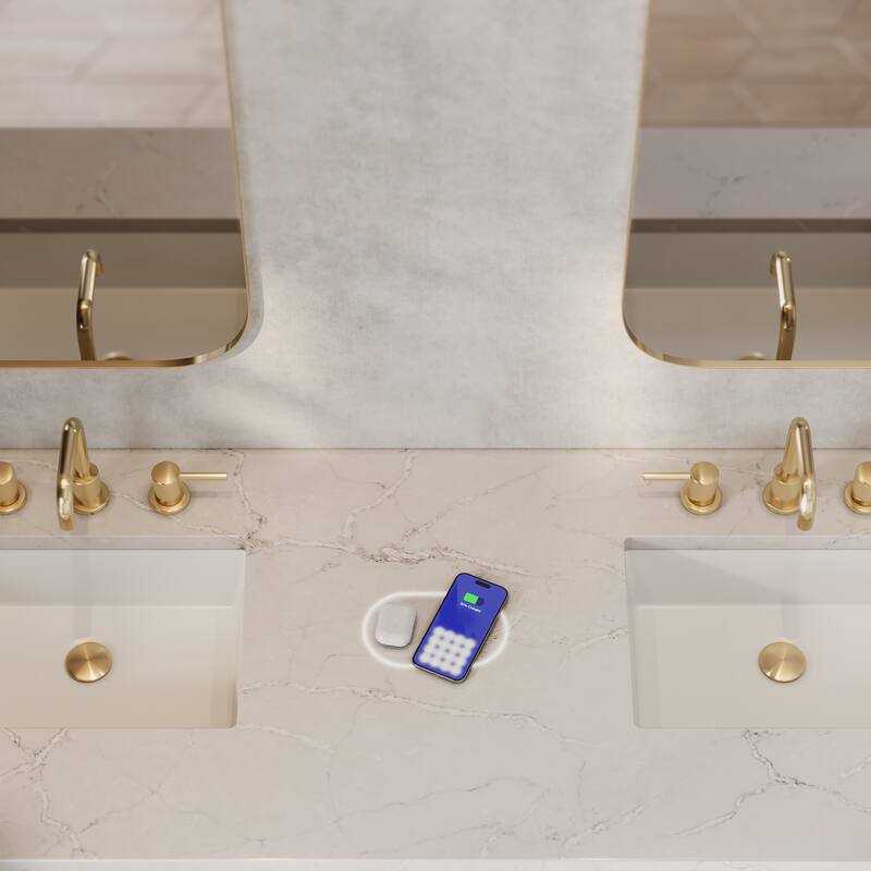 Brittany 72" Double Vanity, Victory Blue w/ 3 CM Eternal Jasmine Pearl Silestone Top w/FreePower Wireless Charger