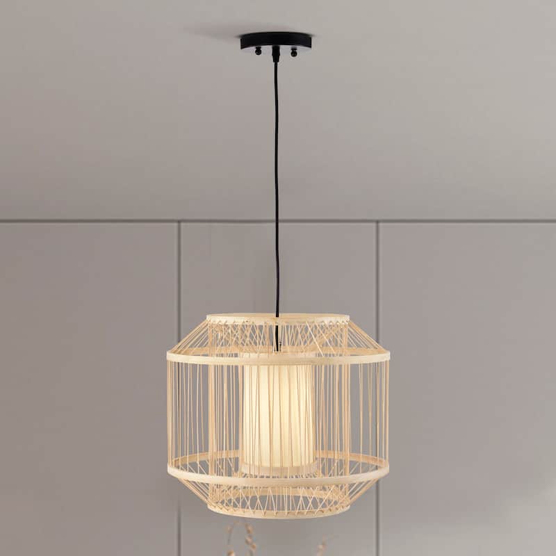 Yvette Natural Wood 1-Light Rattan Cage Pendant Light
