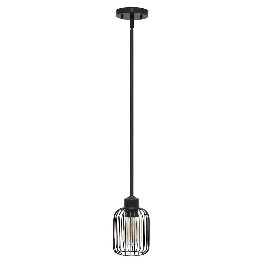 One Light Decorative Hanging Caged Mini Pendant Ceiling Light Fixture - 53.25" - Black