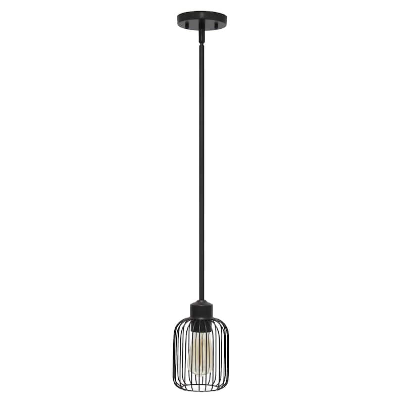 One Light Decorative Hanging Caged Mini Pendant Ceiling Light Fixture - 53.25" - Black