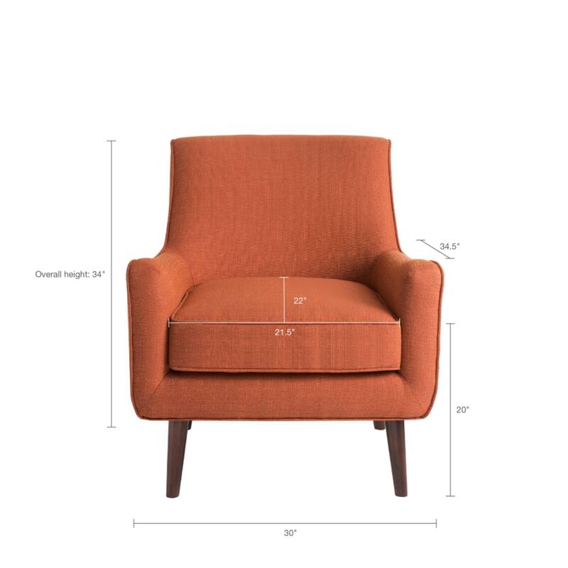 Roomfitters Mid-Century Accent Chair with Upholstered Seat, Solid Wood Legs & Cushion, Living Room Armchair, Burnt Orange
