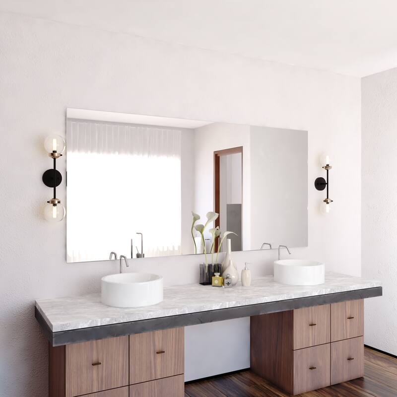 Industrial Wall Sconce - 2 Light Brass Bronze Globe - MCM Style Lighting - 20