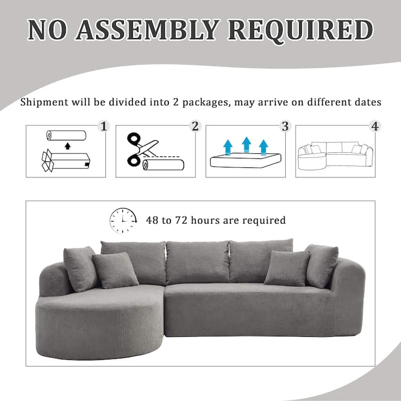 L-Shaped Modular Sectional Sofa with Chaise Lounge, Corduroy Boneless Cloud Sofa, High-Resilience Foam Compressed Sofa