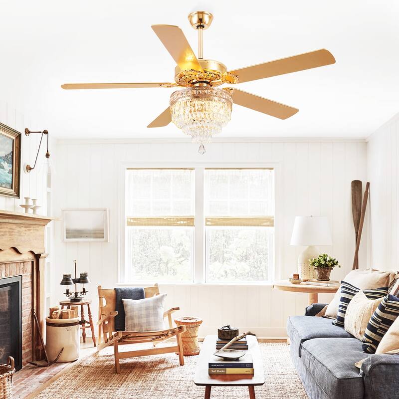 62" Modern Crystal Chandelier Ceiling Fan Light,Reversible Airflow,E12 Bulbs,for Living Room Bedroom,Kitchen,Patio