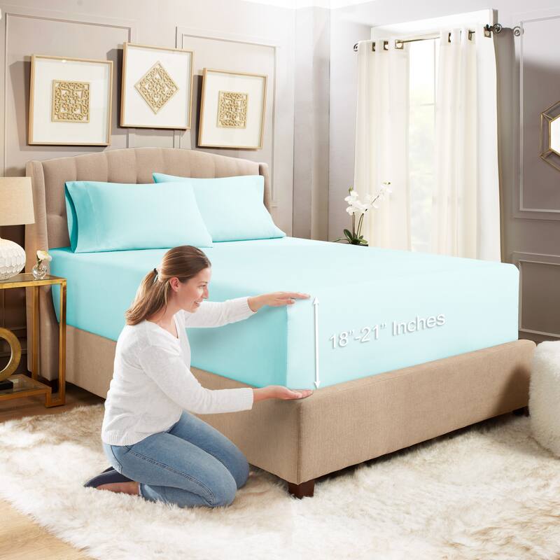 Empyrean Bedding Ultra Soft Microfiber 3 Piece Bed Sheet Set - Extra Deep Pocket Fitted Sheet with 2 Pillowcases - California King - Light Baby Blue