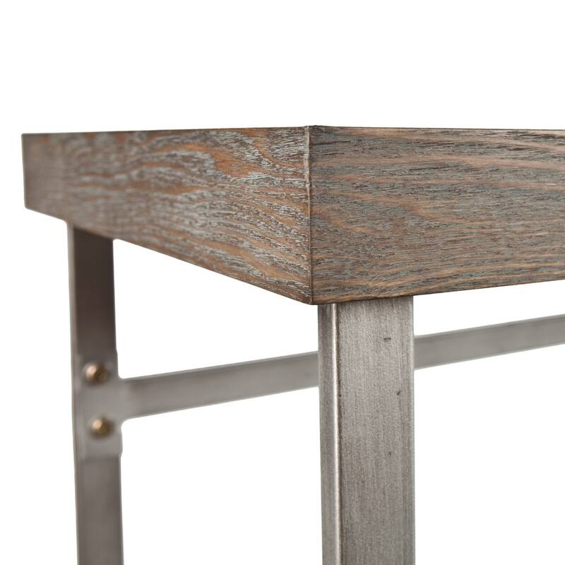 Grey Brown Wood Console Table and Silver Metal Sled Base - 46” L x 18.25” W x 30” H