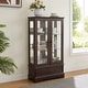 preview thumbnail 46 of 73, GDFStudio - Traditional Storage Lighted Curio Display Cabinet with Glass Doors and Drawer Cherry