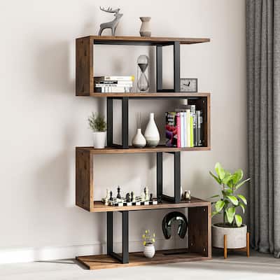 Moasis Modern Corner Shelf Bookcase Bookshelf with Unique S Shaped for Living Room and Home Office