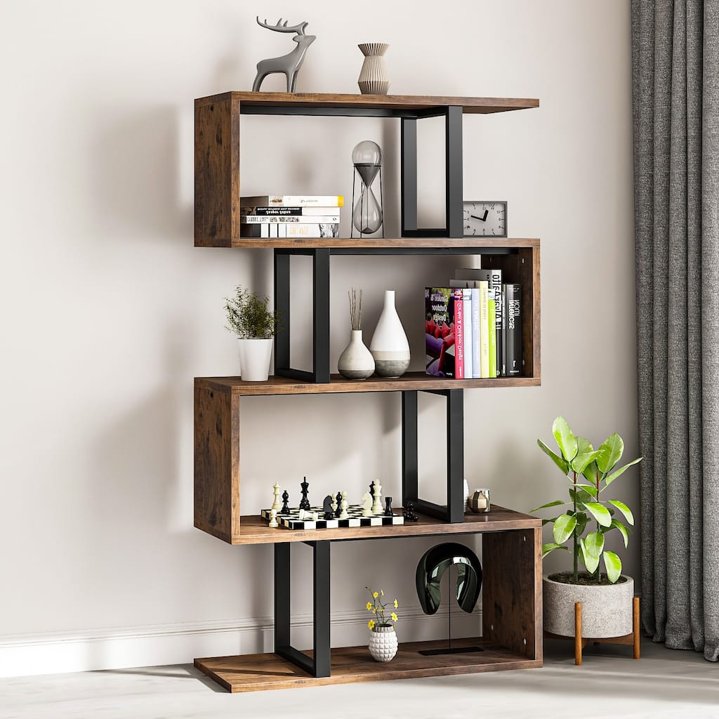 Moasis Modern Corner Shelf Bookcase Bookshelf with Unique S Shaped for Living Room and Home Office