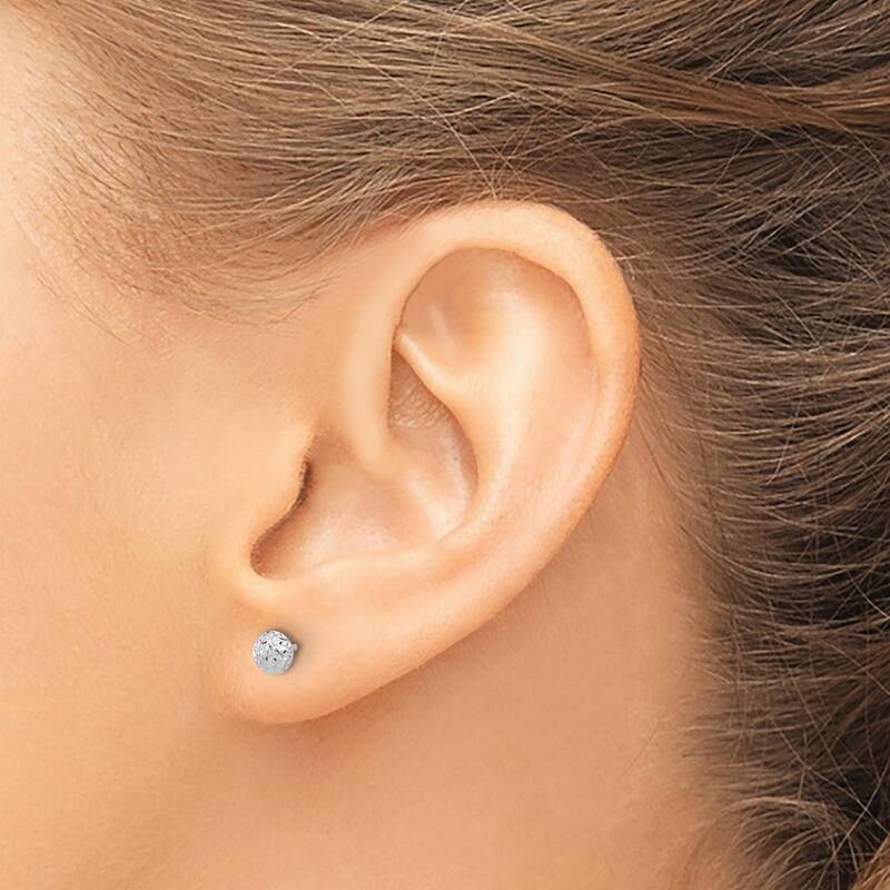 Curata 14k White Gold Polished and Sparkle Cut Button Post Earrings - 4.5x4.5mm