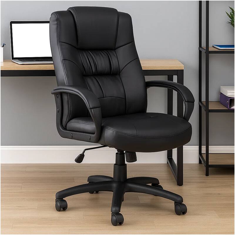 Mala Executive High Back Chair, Black Faux Leather, Lumbar Support