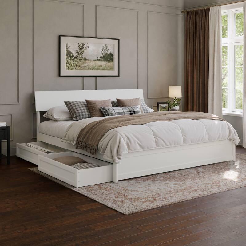 Norla Wood Platform Bed with Storage Drawers - King - White
