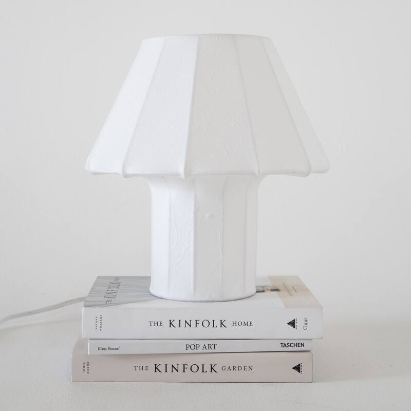 Brightech Celeste 12.6 in Matte White Mid-Century 9W 800Lm 3000K Dimmable LED Modern Unique Table Lamp With Resin Empire Shade