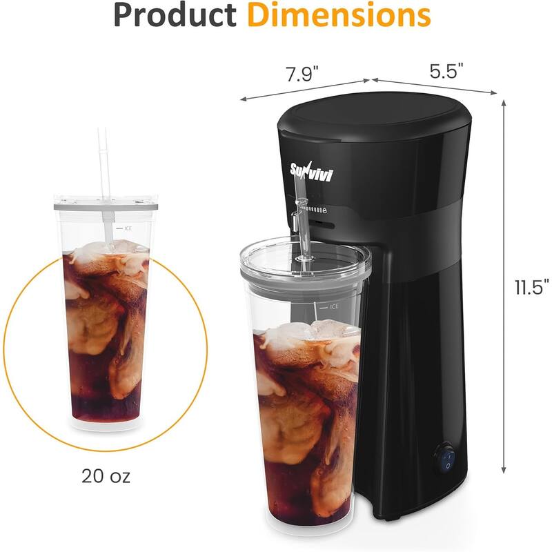 20 Oz Iced Coffee Maker with Reusable Filter, Insulated Pitcher
