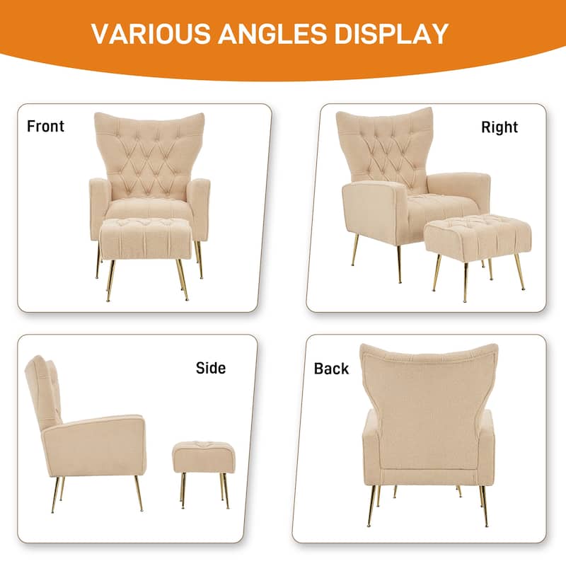 Ouyessir Upholstered Tufted Accent Chair with Ottoman