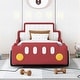 preview thumbnail 1 of 15, Race Car-Shaped Platform Bed, PU Leather Upholstered Grounded Bed, Wood Low Profile Panel Bed with Wheels Red - Twin