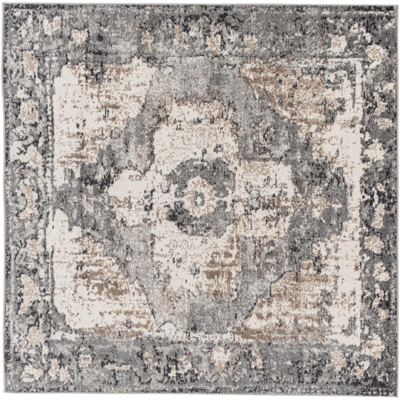 Livabliss Chelsea Updated Traditional Medallion Area Rug - 6'7" x 6'7" Square - Grey/Cream