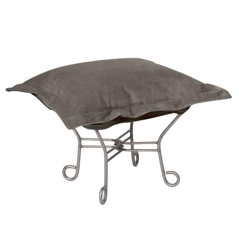 Allan Andrews Scroll Puff Ottoman with Titanium Frame & Cover, Bella Collection - Pewter