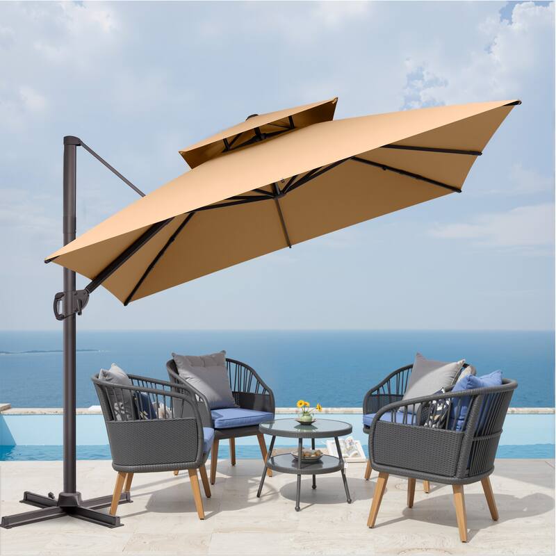 VredHom Double Top 10x10 FT Square Patio Cantilever Umbrella with Cross Stand