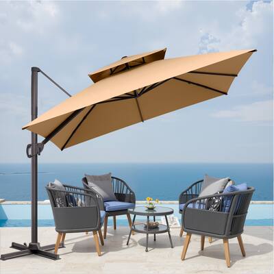 VredHom Double Top 10x10 FT Square Patio Cantilever Umbrella with Cross Stand