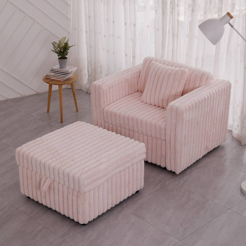 44.9" Soft Modular Sofa Single in Light Pink, Comfortable & Stylish with Ottoman and Storage