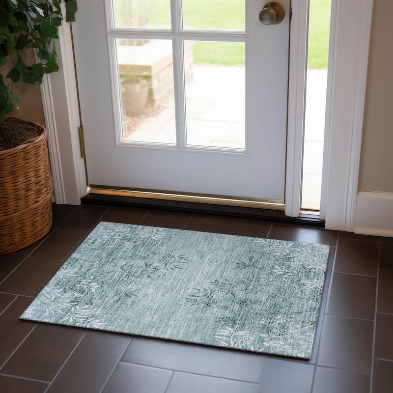 Machine Washable Indoor/ Outdoor Chantille Modern Garden Rug - Sage - 1'8" x 2'6"