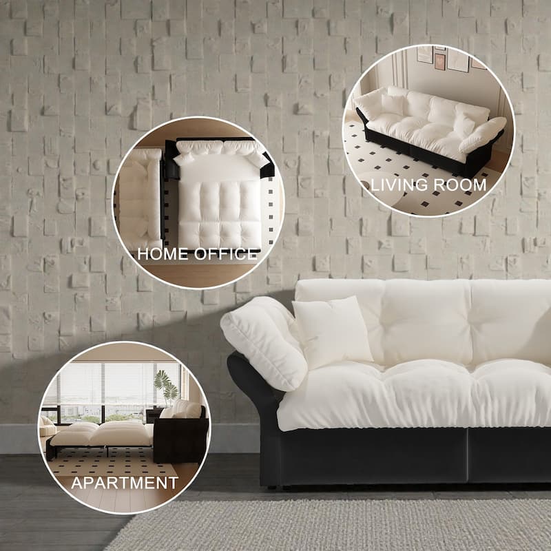 74.8 Inch Queen Pull Out Sofa Bed, 3 in 1 Convertible Velvet Sleeper Loveseat with Tufted Cushions