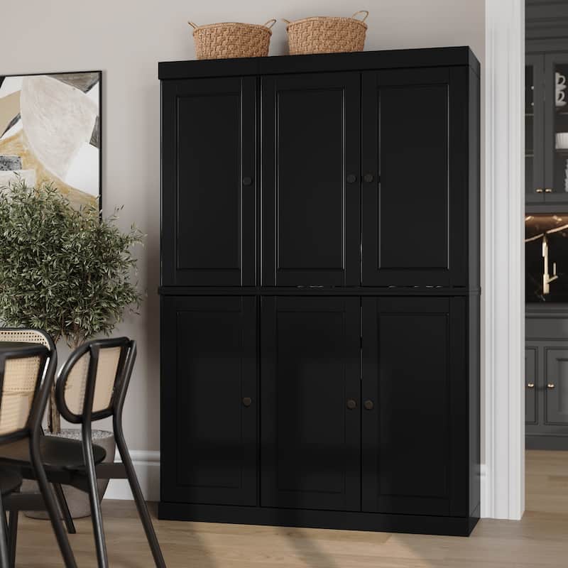 Palace Imports 100% Solid Wood 48.5" China Pantry Cabinet with Solid or Clear Glass Doors and Adjustable Shelves - 48.5" x 71.5" - Black - Solid