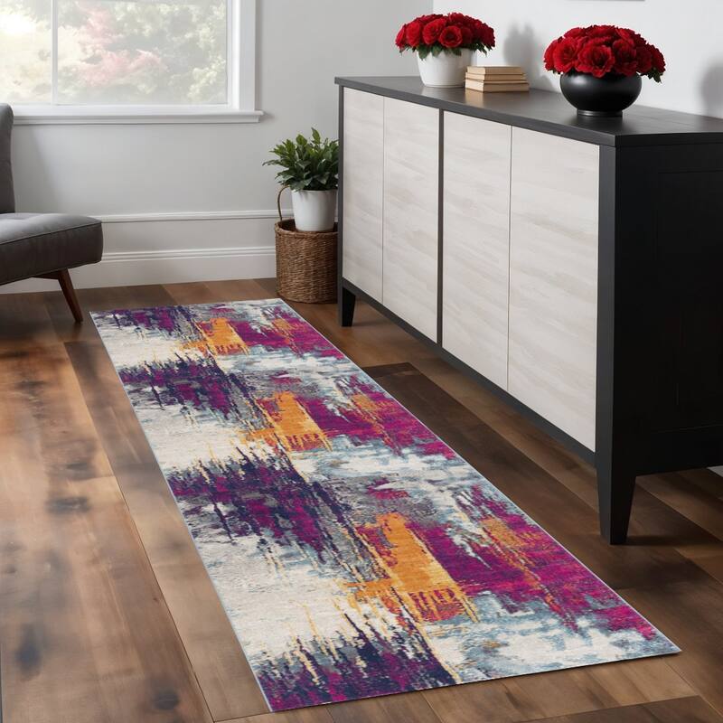 HomeRoots Abstract Mid-Century Square Area Rug - 84.00 in. x 27.00 in.  x 0.40 in.