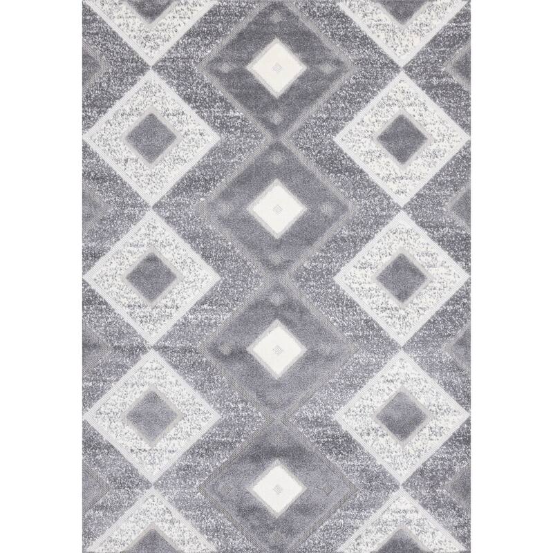 Oslo Collection - Grey/Cream Modern Diamonds Textured Area Rug