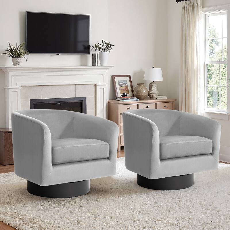 2 Set 360-Degree Swivel Round Barrel Chair Velvet Accent Chairs