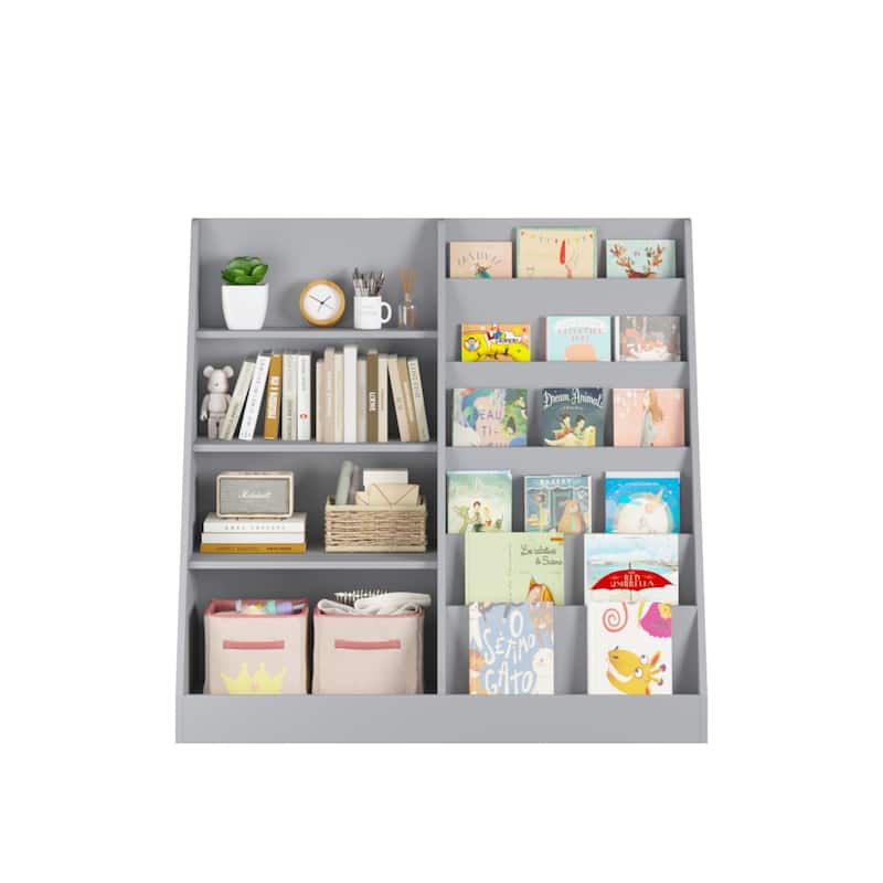 Kids Bookshelf and Toy Storage Organizer, Multifunctional 4 Tier Wooden Kids Book Shelf with Bookcase Display Stand