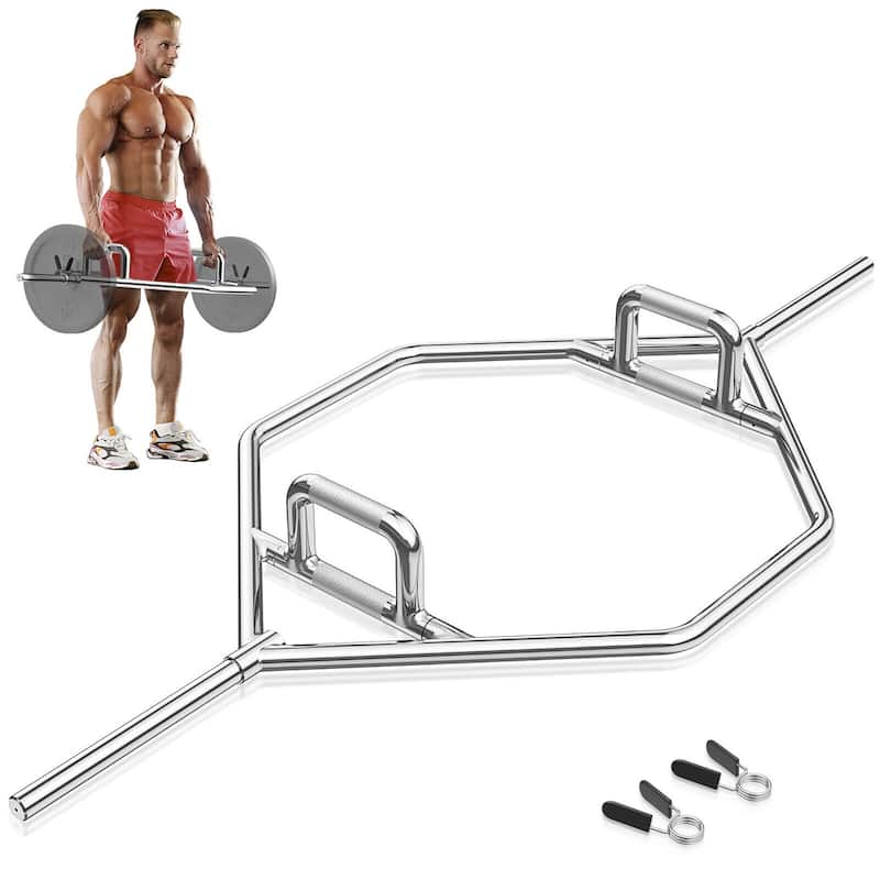 Gymax Heavy Duty Olympic Hex Trap Bar w/ Flat or Raised Knurled - Silver