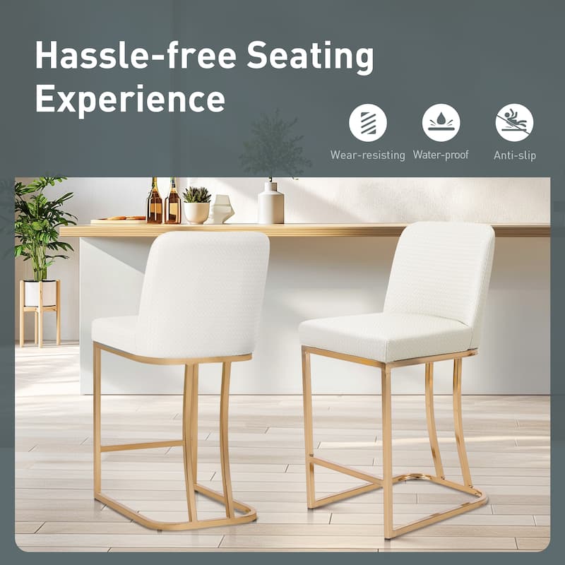 Bar Stool PU Leather Upholstered Dining Chair Middle Back Kitchen Stool Modern with Gold Polished Frame