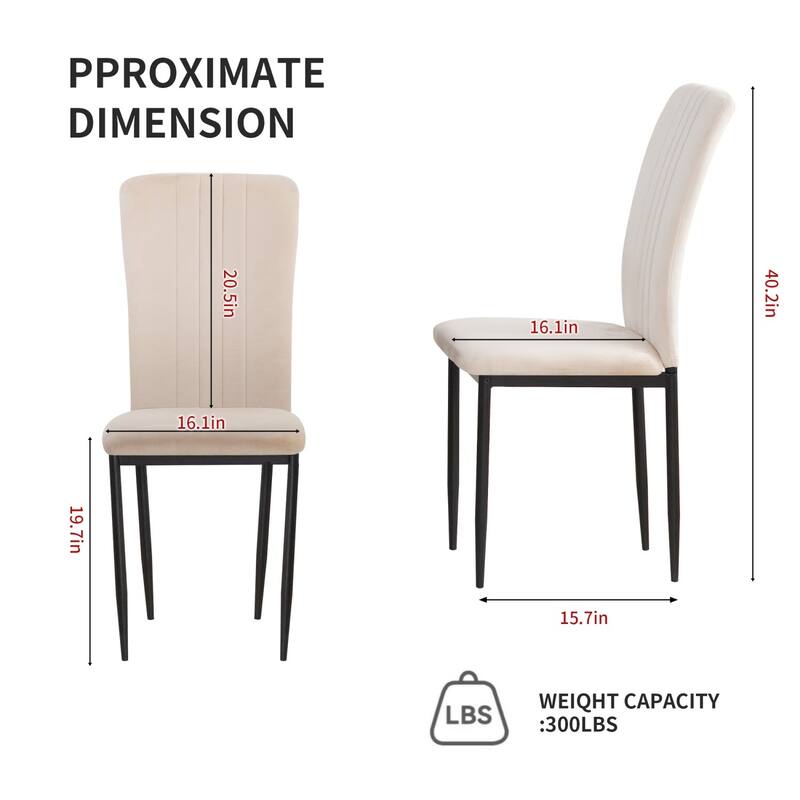 16.1" Velvet Upholstered Chairs with Metal Legs, Set of 4