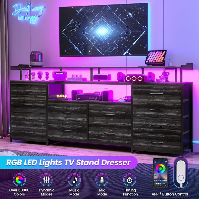 TV Stand 65 70 Inches TV LED Lights Power Outlets Storage Drawers