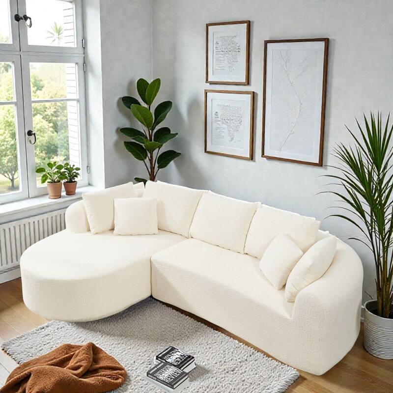 109" Cloud Sectional Couch, Boneless L-Shaped Sofa with Chaise, Corduroy Upholstery, Memory Foam