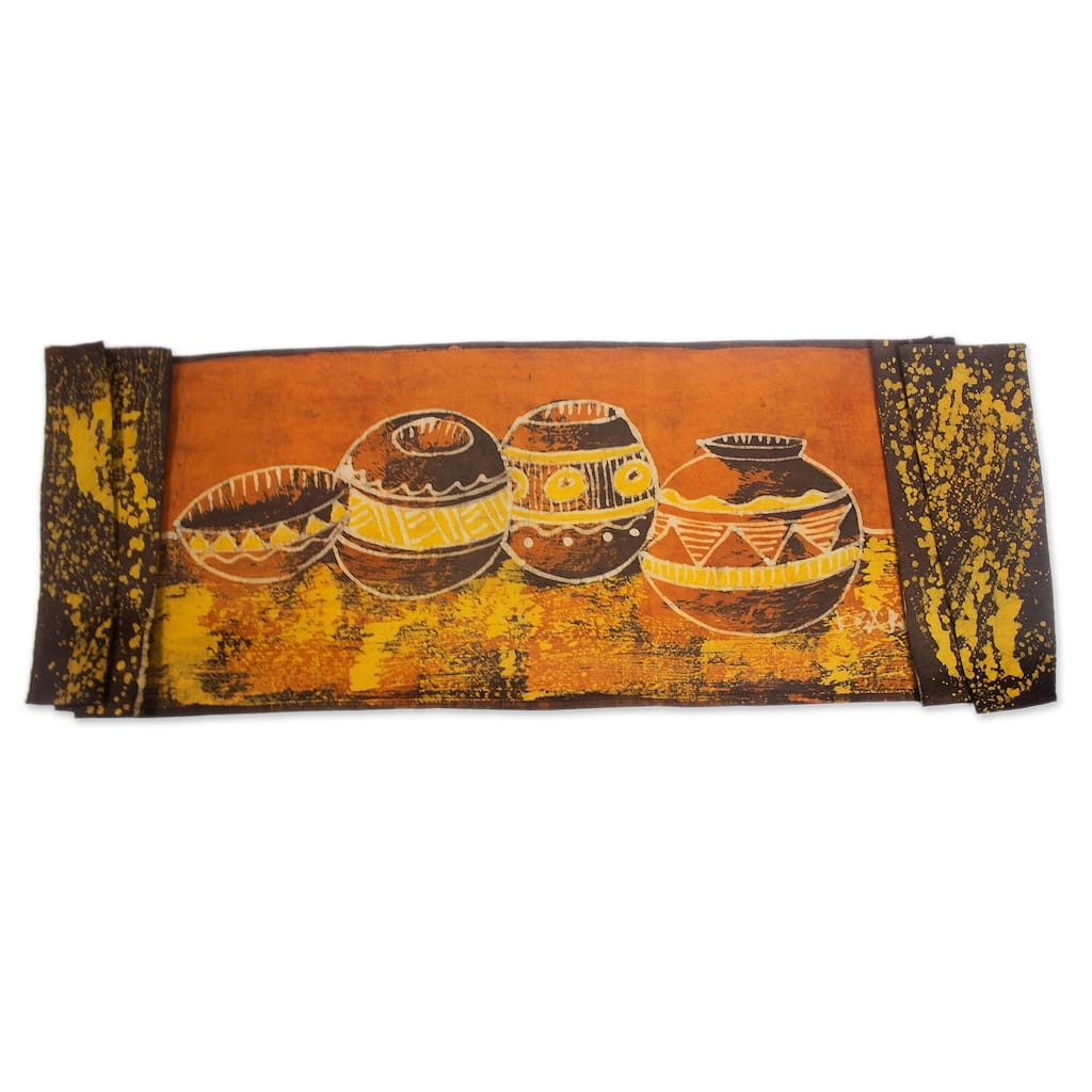 Novica Handmade Beautiful Pots Batik Cotton Table Runner