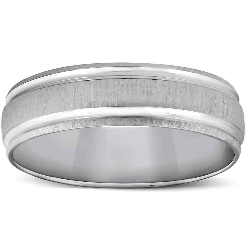 Mens White Gold Brushed Comfort Fit Wedding Band