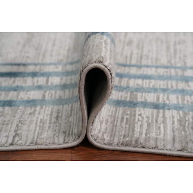 Machine Made Oriental Polyester Carpet Geometric Greys & Charcoal Distressed Area Rug - 7' 5'' X 5' 2''
