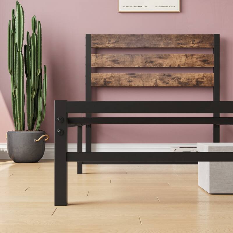 Platform Bed Frame with Wooden Headboard