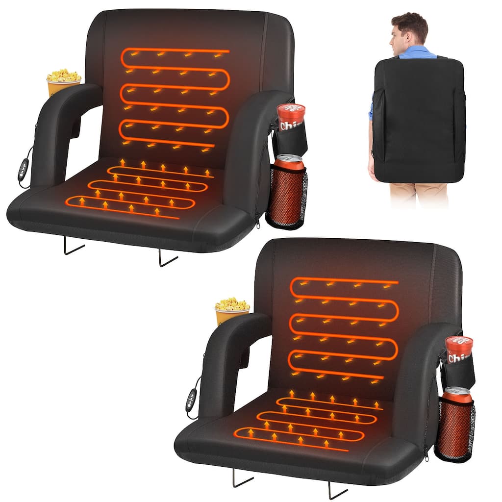 21 Inch 2 Pack Heated Stadium Seats for Bleachers Portable Bleacher Seat Foldable Stadium Chair