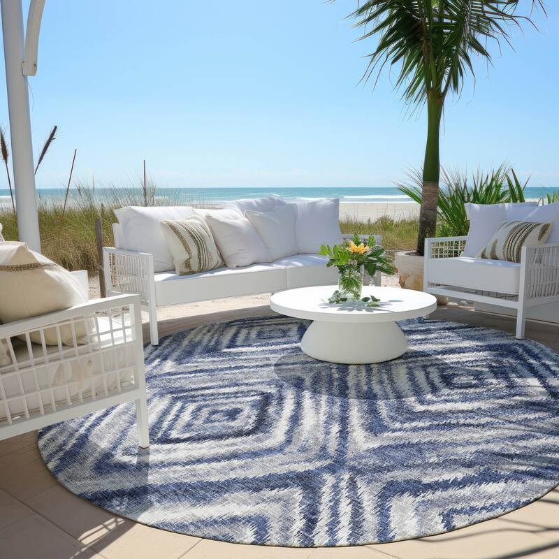Machine Washable Indoor/ Outdoor Chantille Moroccan Boho Contemporary Rug - Blue - 8' x 8'