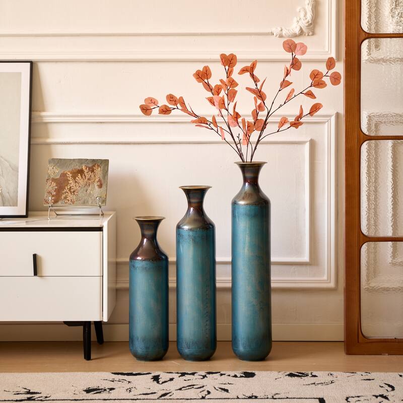 3-piece Floor Metal Vase Modern Large Glazed Metal Vase