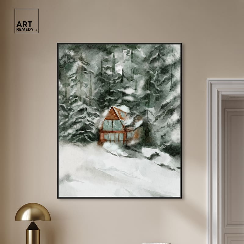 Art Remedy Winter In December Framed Landscape 1 Piece Canvas Wall Art Watercolor Style