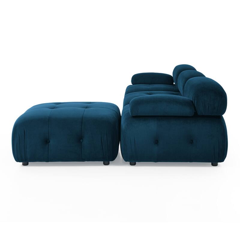 93" Velvet Modular Sectional Sofa with Button Tufted Design, Reversible Ottoman and DIY Combination
