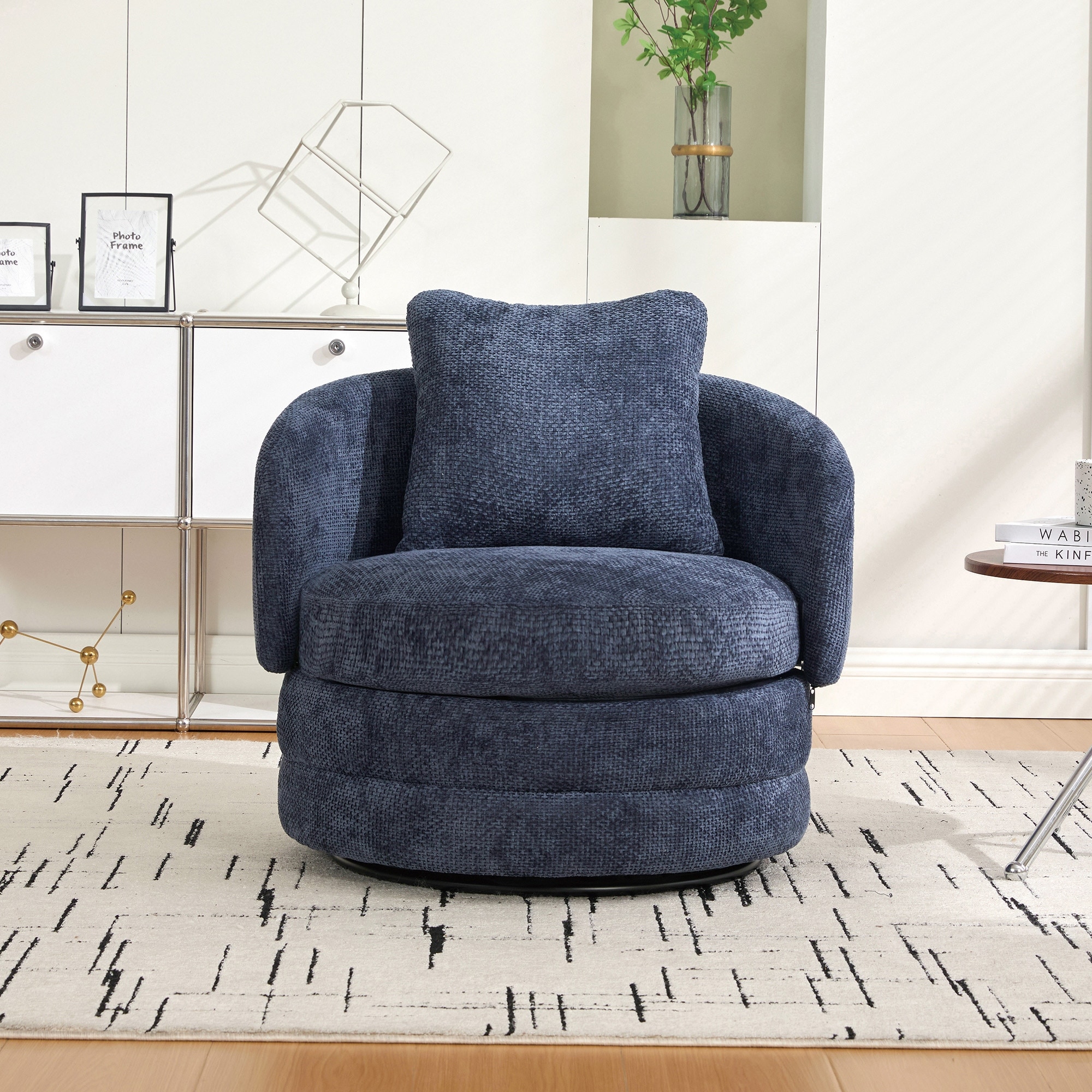 Navy Barrel Chair Accent Chair Side Chair with Pillow, Simple Leisure Chair Padded Chair Vanity Chair Reading Chair
