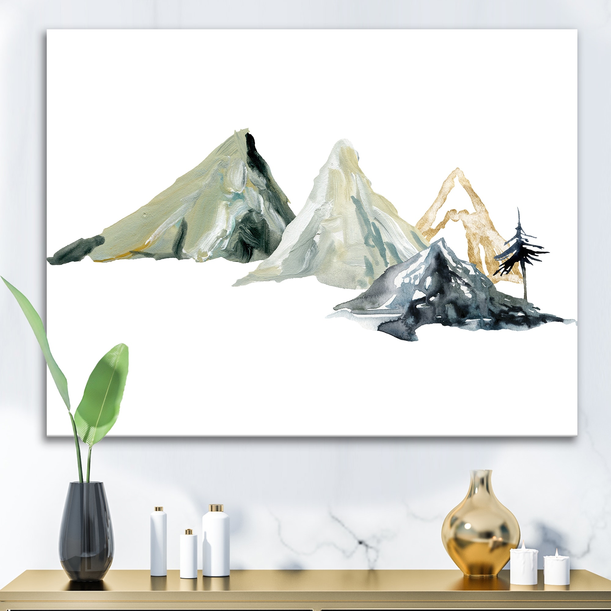 Designart 'Winter Minimalistic Dark Blue Mountain Landscape I' Modern Canvas Wall Art Print