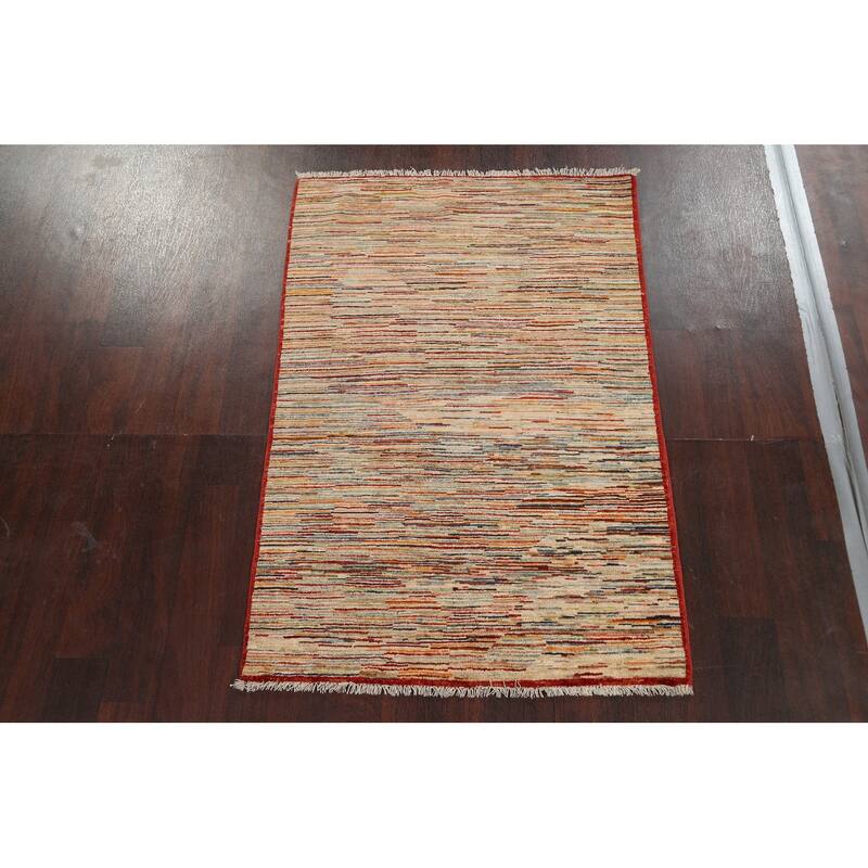 Vegetable Dye Striped Gabbeh Kashkoli Wool Area Rug Handmade Carpet - 3'3" x 4'10"